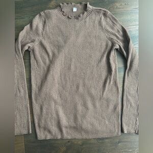 Uniqlo Women's Brown with Gold Speckles Ribbed Turtleneck Sweater